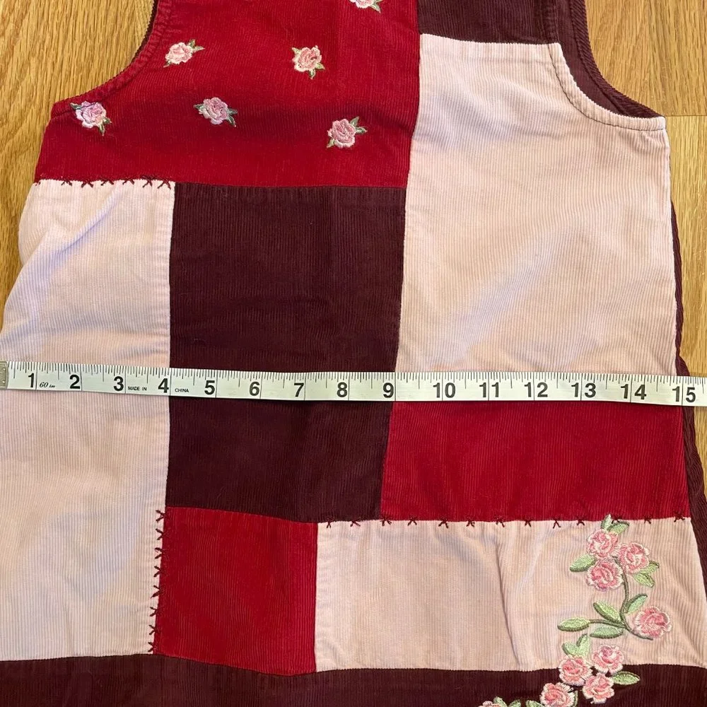 H&M Girls Jumper Dress Pink Burgundy Patchwork Corduroy Size 3-4Y